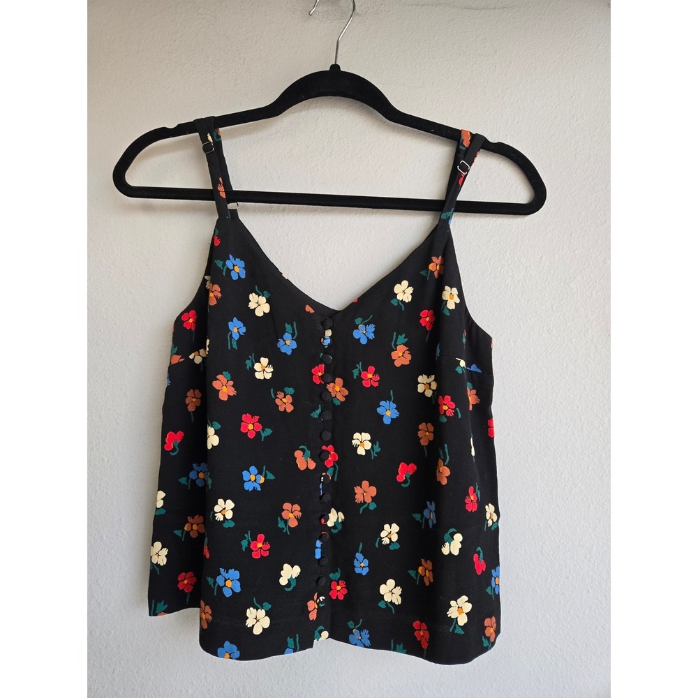 Madewell Floral Boho Button-Front Camisole Tank Top Black Size 2